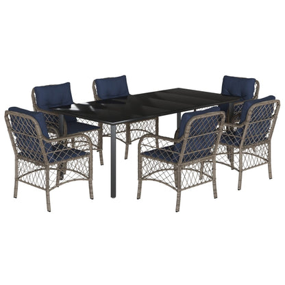 vidaXL 7 Piece Garden Dining Set with Cushions Grey Poly Rattan