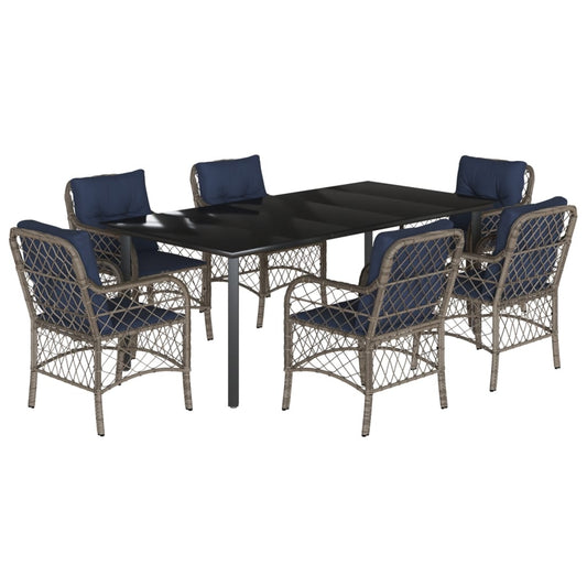 vidaXL 7 Piece Garden Dining Set with Cushions Grey Poly Rattan