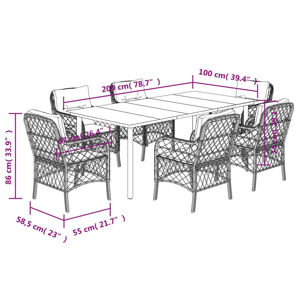 vidaXL 7 Piece Garden Dining Set with Cushions Grey Poly Rattan
