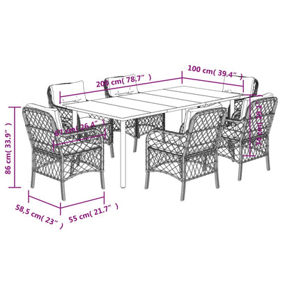 vidaXL 7 Piece Garden Dining Set with Cushions Grey Poly Rattan