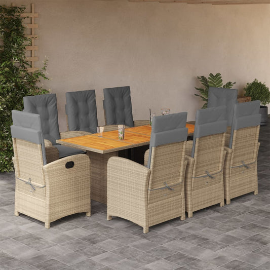 vidaXL 9 Piece Garden Dining Set with Cushions Grey Poly Rattan