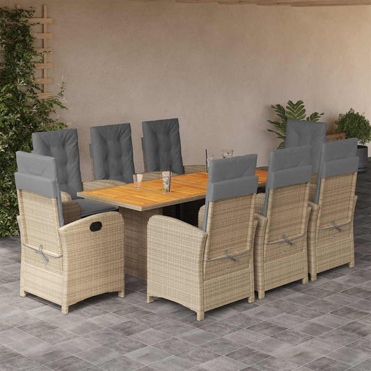 vidaXL 9 Piece Garden Dining Set with Cushions Grey Poly Rattan