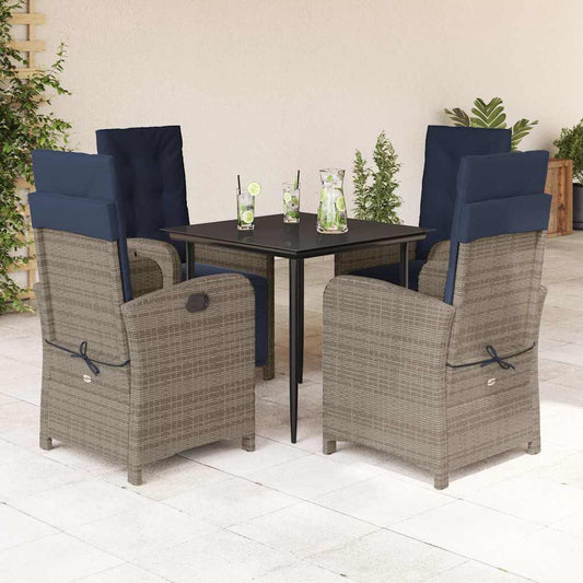 vidaXL 5 Piece Garden Dining Set with Cushions Grey Poly Rattan