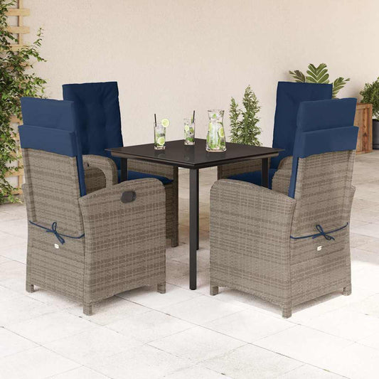 vidaXL 5 Piece Garden Dining Set with Cushions Grey Poly Rattan