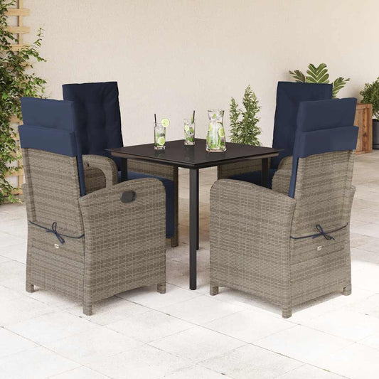 vidaXL 5 Piece Garden Dining Set with Cushions Grey Poly Rattan