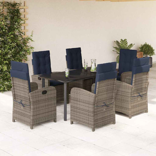 vidaXL 7 Piece Garden Dining Set with Cushions Grey Poly Rattan