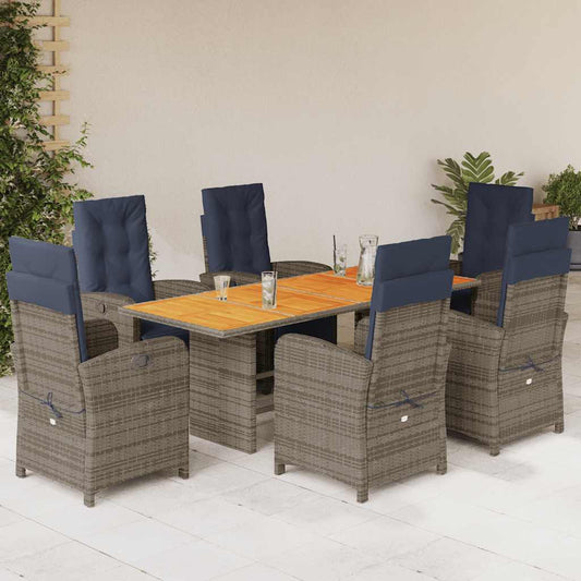 vidaXL 7 Piece Garden Dining Set with Cushions Grey Poly Rattan