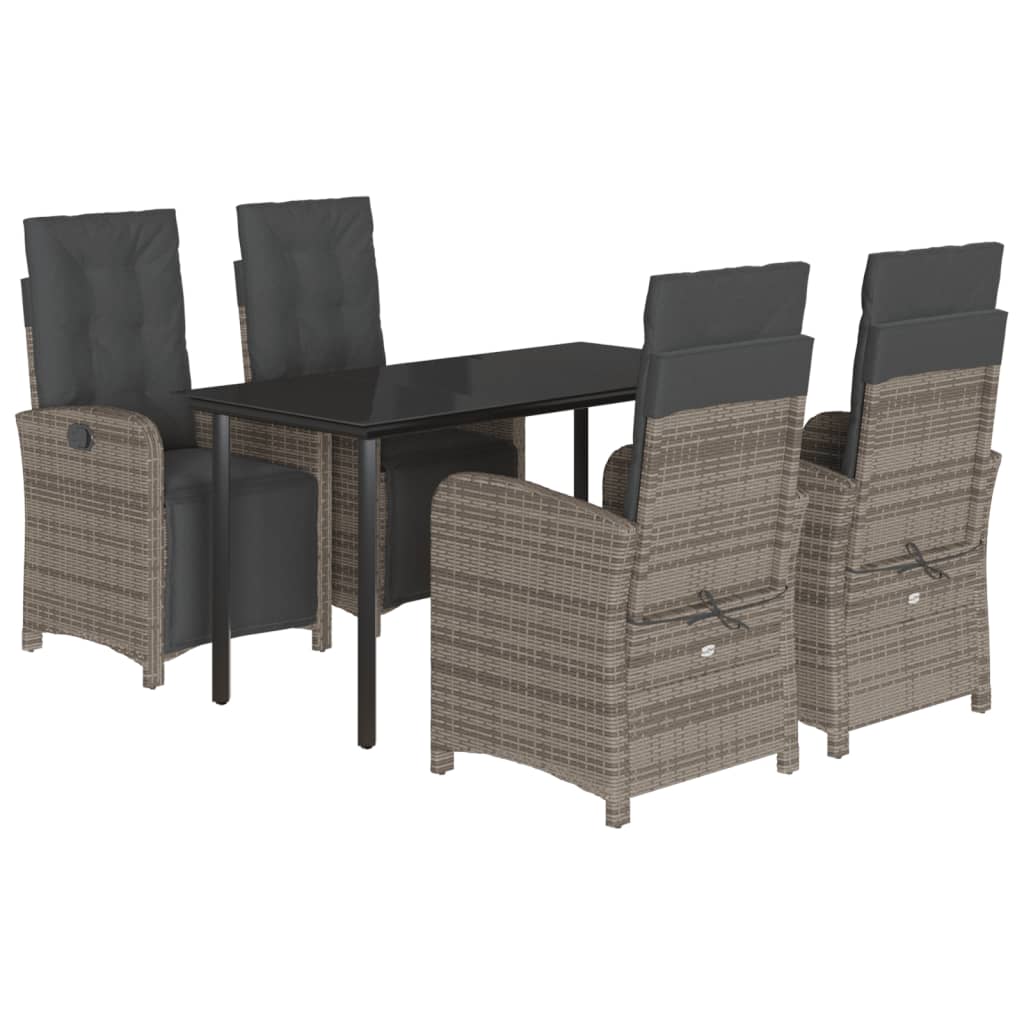 vidaXL 5 Piece Garden Dining Set with Cushions Grey Poly Rattan