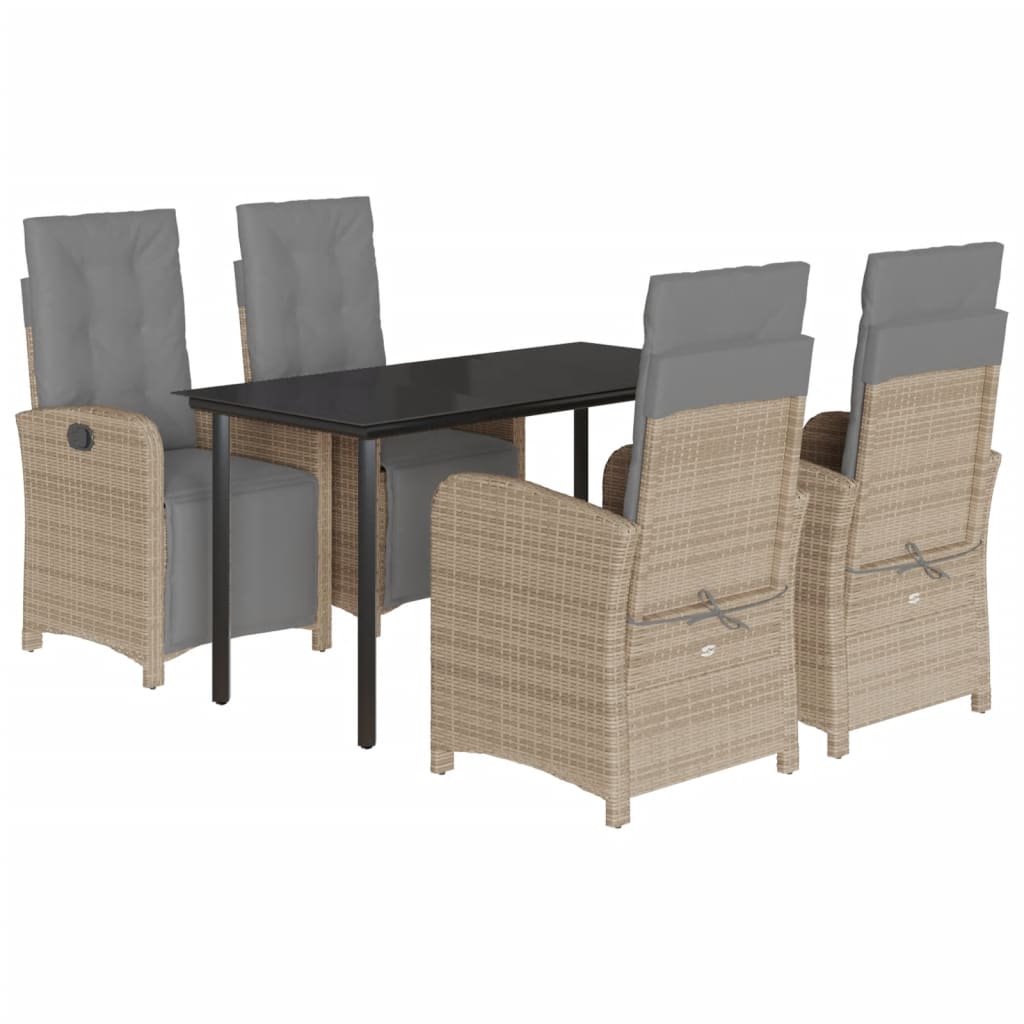 vidaXL 5 Piece Garden Dining Set with Cushions Beige Poly Rattan