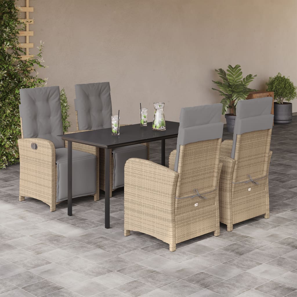 vidaXL 5 Piece Garden Dining Set with Cushions Beige Poly Rattan