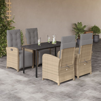 vidaXL 5 Piece Garden Dining Set with Cushions Beige Poly Rattan