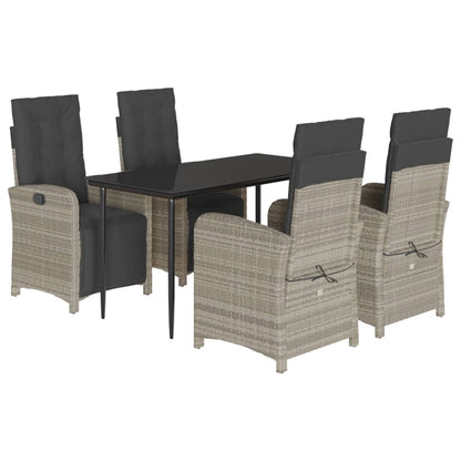 vidaXL 5 Piece Garden Dining Set with Cushions Light Grey Poly Rattan
