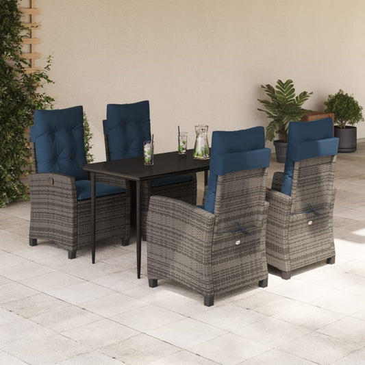 vidaXL 5 Piece Garden Dining Set with Cushions Grey Poly Rattan