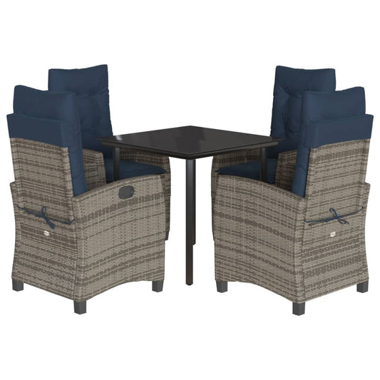 vidaXL 5 Piece Garden Dining Set with Cushions Grey Poly Rattan