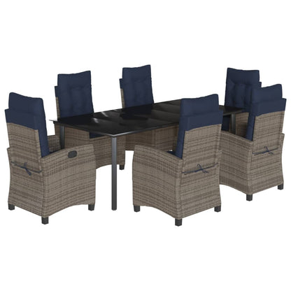 vidaXL 7 Piece Garden Dining Set with Cushions Grey Poly Rattan