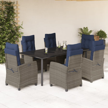 vidaXL 7 Piece Garden Dining Set with Cushions Grey Poly Rattan