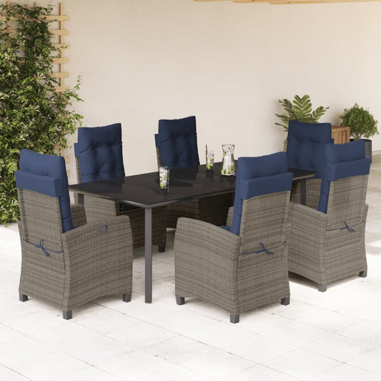 vidaXL 7 Piece Garden Dining Set with Cushions Grey Poly Rattan