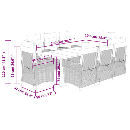 vidaXL 9 Piece Garden Dining Set with Cushions Grey Poly Rattan