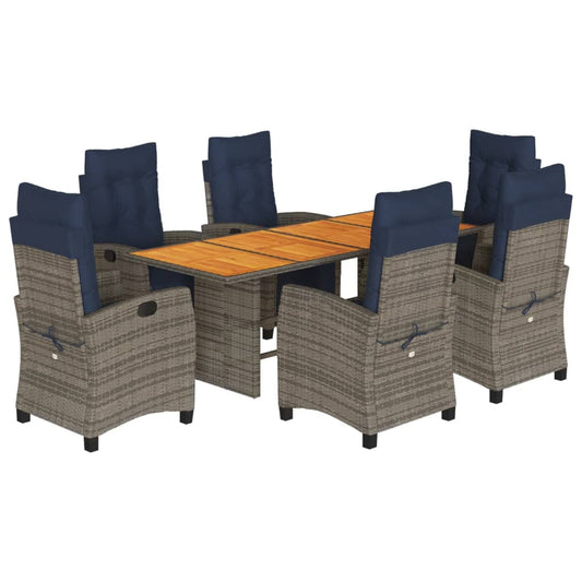 vidaXL 9 Piece Garden Dining Set with Cushions Grey Poly Rattan