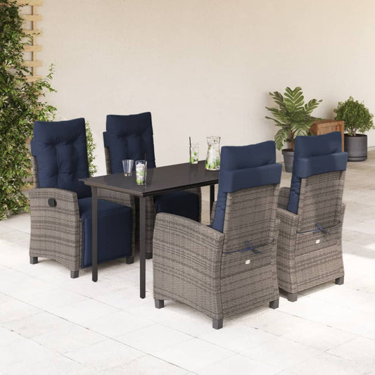 vidaXL 5 Piece Garden Dining Set with Cushions Grey Poly Rattan