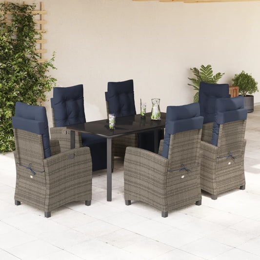 vidaXL 7 Piece Garden Dining Set with Cushions Grey Poly Rattan