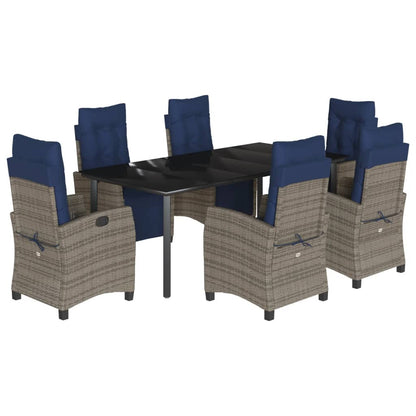 vidaXL 7 Piece Garden Dining Set with Cushions Grey Poly Rattan