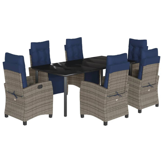 vidaXL 7 Piece Garden Dining Set with Cushions Grey Poly Rattan