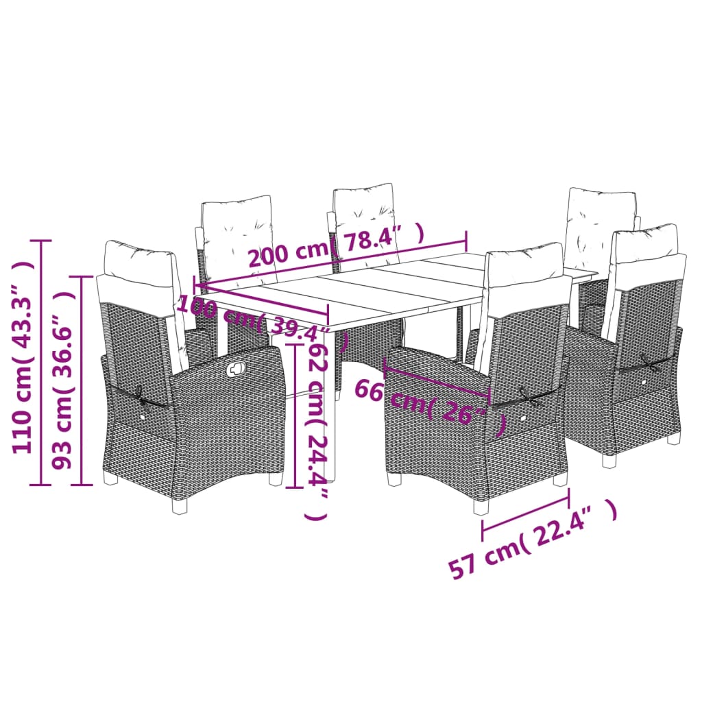 vidaXL 7 Piece Garden Dining Set with Cushions Grey Poly Rattan