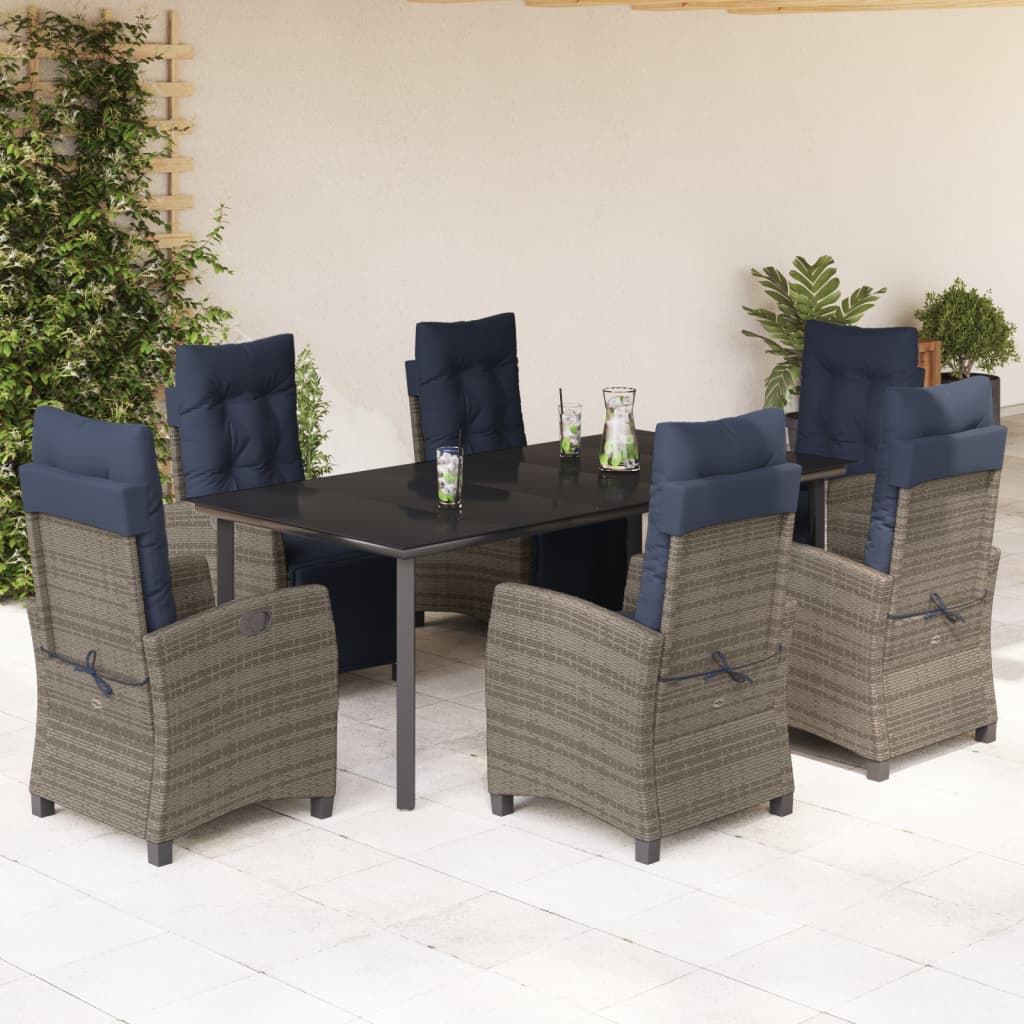 vidaXL 7 Piece Garden Dining Set with Cushions Grey Poly Rattan