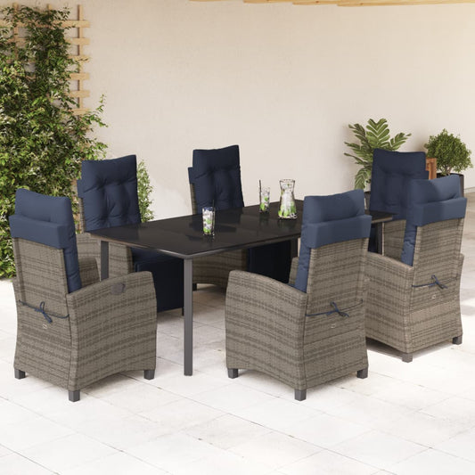vidaXL 7 Piece Garden Dining Set with Cushions Grey Poly Rattan