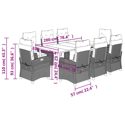 vidaXL 9 Piece Garden Dining Set with Cushions Grey Poly Rattan