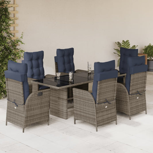 vidaXL 7 Piece Garden Dining Set with Cushions Grey Poly Rattan