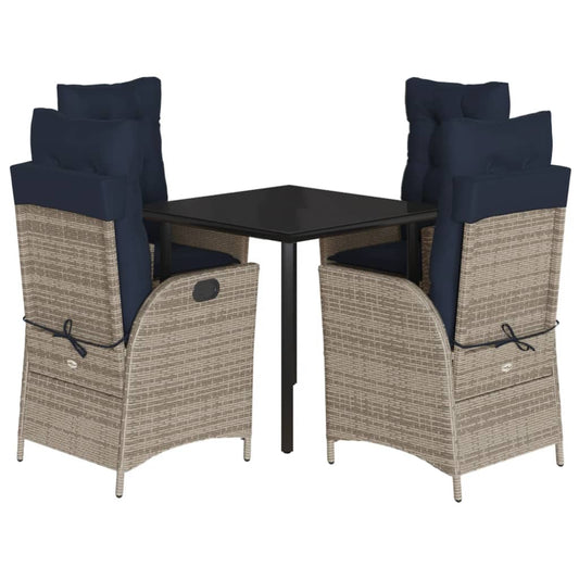vidaXL 5 Piece Garden Dining Set with Cushions Grey Poly Rattan
