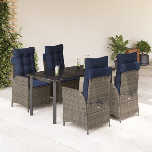 vidaXL 5 Piece Garden Dining Set with Cushions Grey Poly Rattan