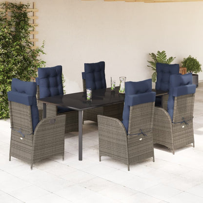 vidaXL 7 Piece Garden Dining Set with Cushions Grey Poly Rattan