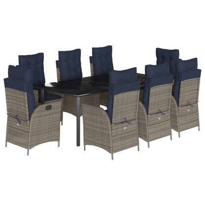 vidaXL 9 Piece Garden Dining Set with Cushions Grey Poly Rattan