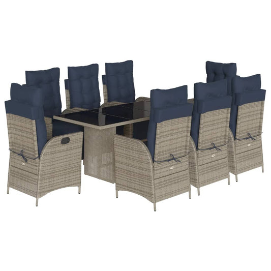 vidaXL 9 Piece Garden Dining Set with Cushions Grey Poly Rattan
