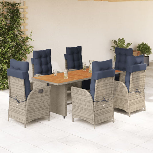 vidaXL 7 Piece Garden Dining Set with Cushions Grey Poly Rattan