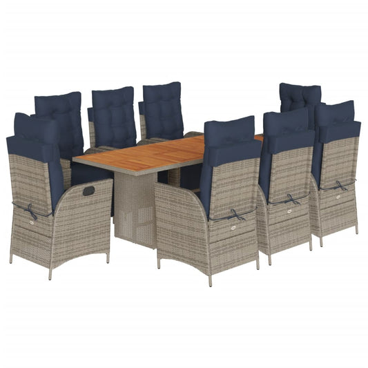 vidaXL 9 Piece Garden Dining Set with Cushions Grey Poly Rattan