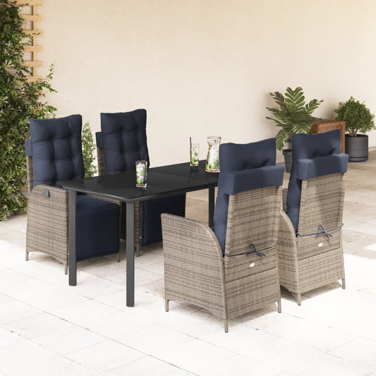 vidaXL 5 Piece Garden Dining Set with Cushions Grey Poly Rattan