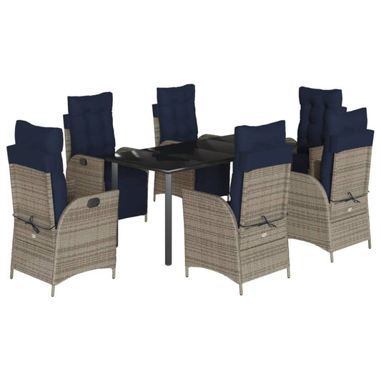 vidaXL 7 Piece Garden Dining Set with Cushions Grey Poly Rattan