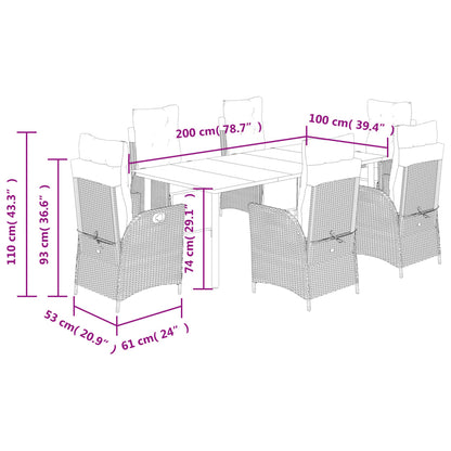 vidaXL 7 Piece Garden Dining Set with Cushions Grey Poly Rattan