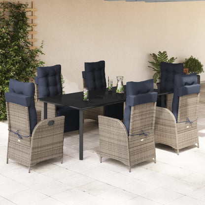 vidaXL 7 Piece Garden Dining Set with Cushions Grey Poly Rattan