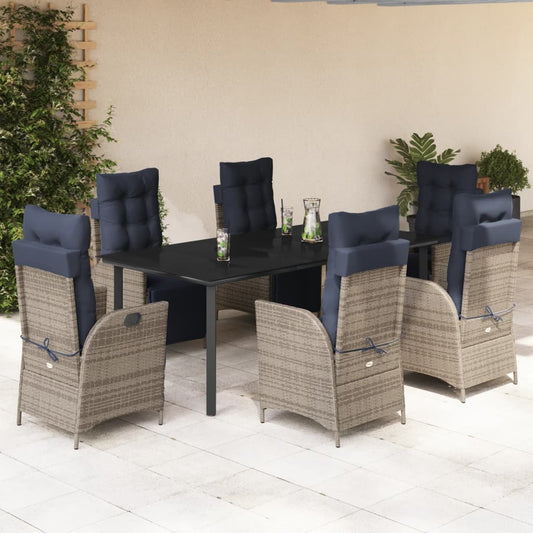 vidaXL 7 Piece Garden Dining Set with Cushions Grey Poly Rattan