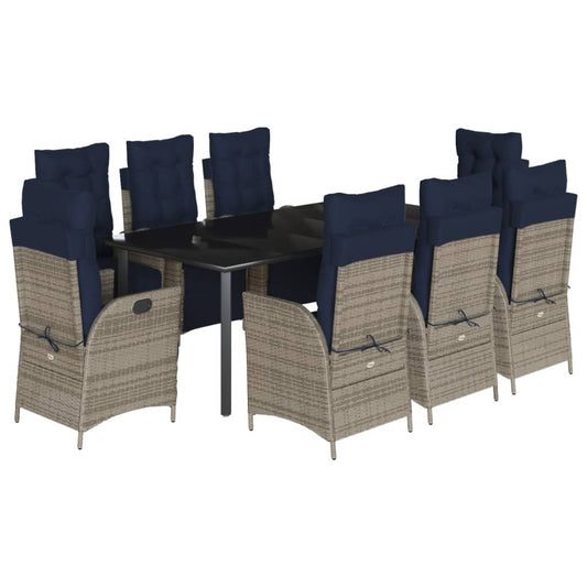 vidaXL 9 Piece Garden Dining Set with Cushions Grey Poly Rattan