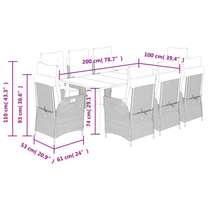 vidaXL 9 Piece Garden Dining Set with Cushions Grey Poly Rattan