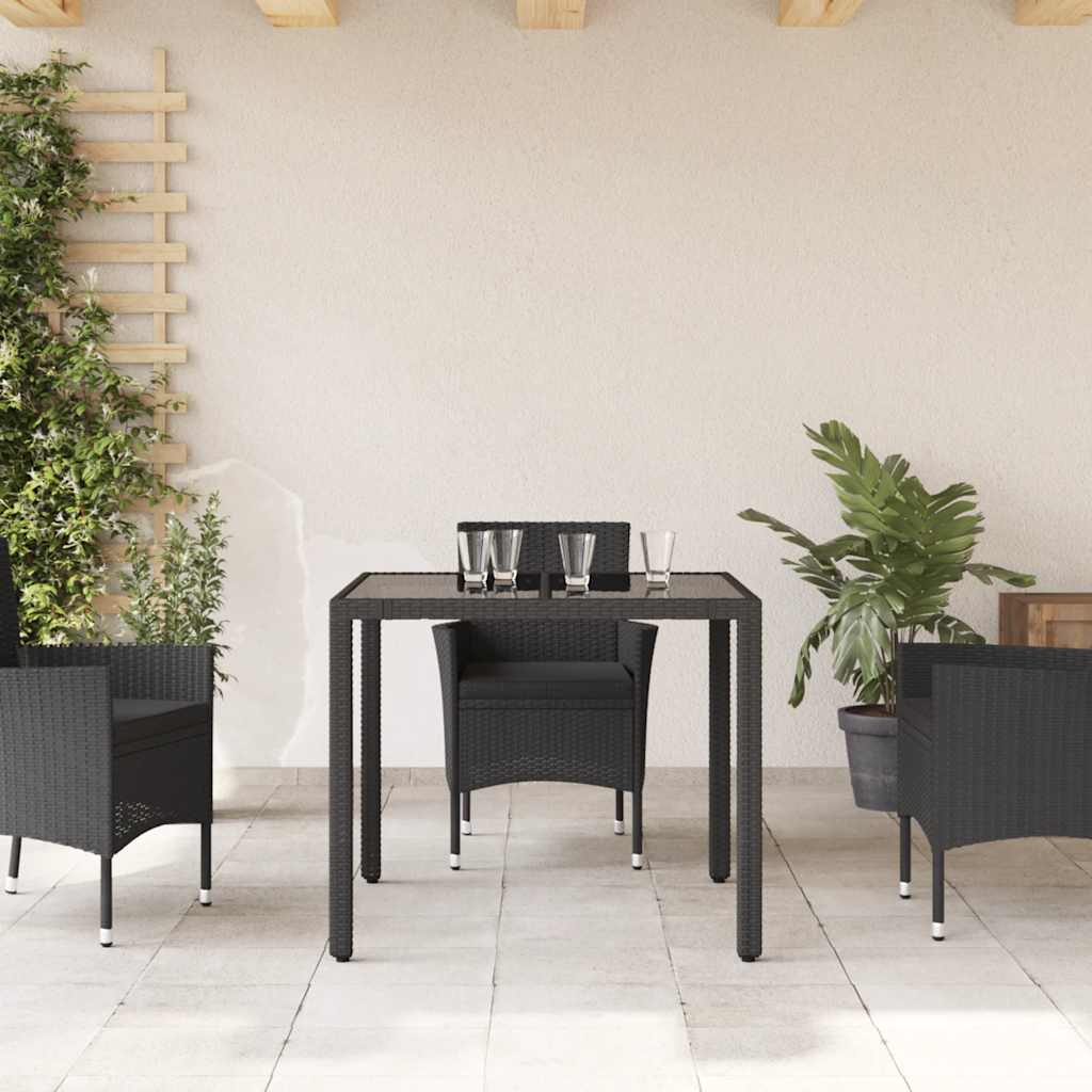 vidaXL Garden Table | Black | PE Rattan | 90x90 cm | Sturdy | Garden Table