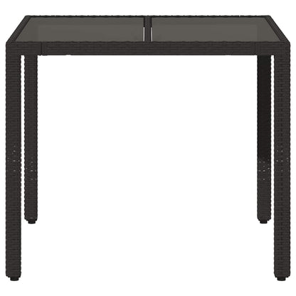 vidaXL Garden Table with Glass Top Black 90x90x75 cm Poly Rattan