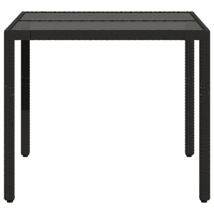 vidaXL Garden Table with Glass Top Black 90x90x75 cm Poly Rattan