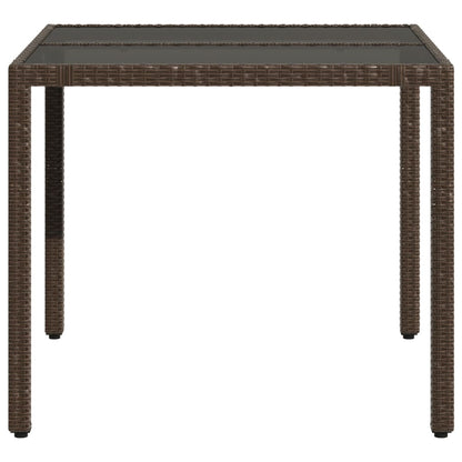 vidaXL Garden Table with Glass Top Brown 90x90x75 cm Poly Rattan